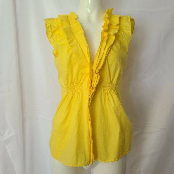 🌷  BCBGMaxazria Yellow Ruffle Top Ruched - Picture 12 of 12